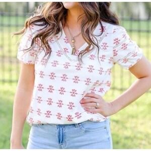 Matilda Jane Eyelet Enchanted Garden Carolina Puff Sleeve Blouse Top Womens XL